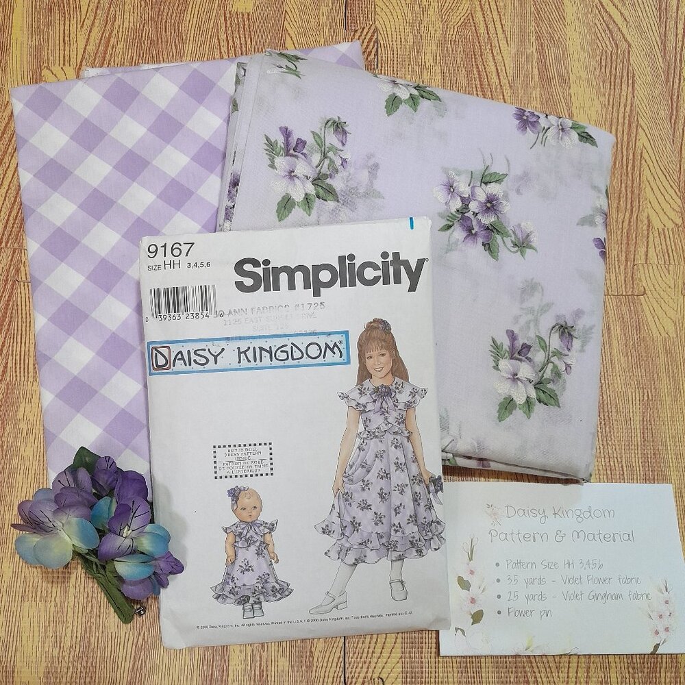 Simplicity Daisy Kingdom Dress Pattern 9167 and Violet Fabric Material
